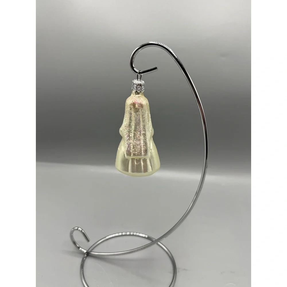 Vtg Bride Christmas Ornament  White Iridescent Glitter Glass‎ Wedding Gift Xmas